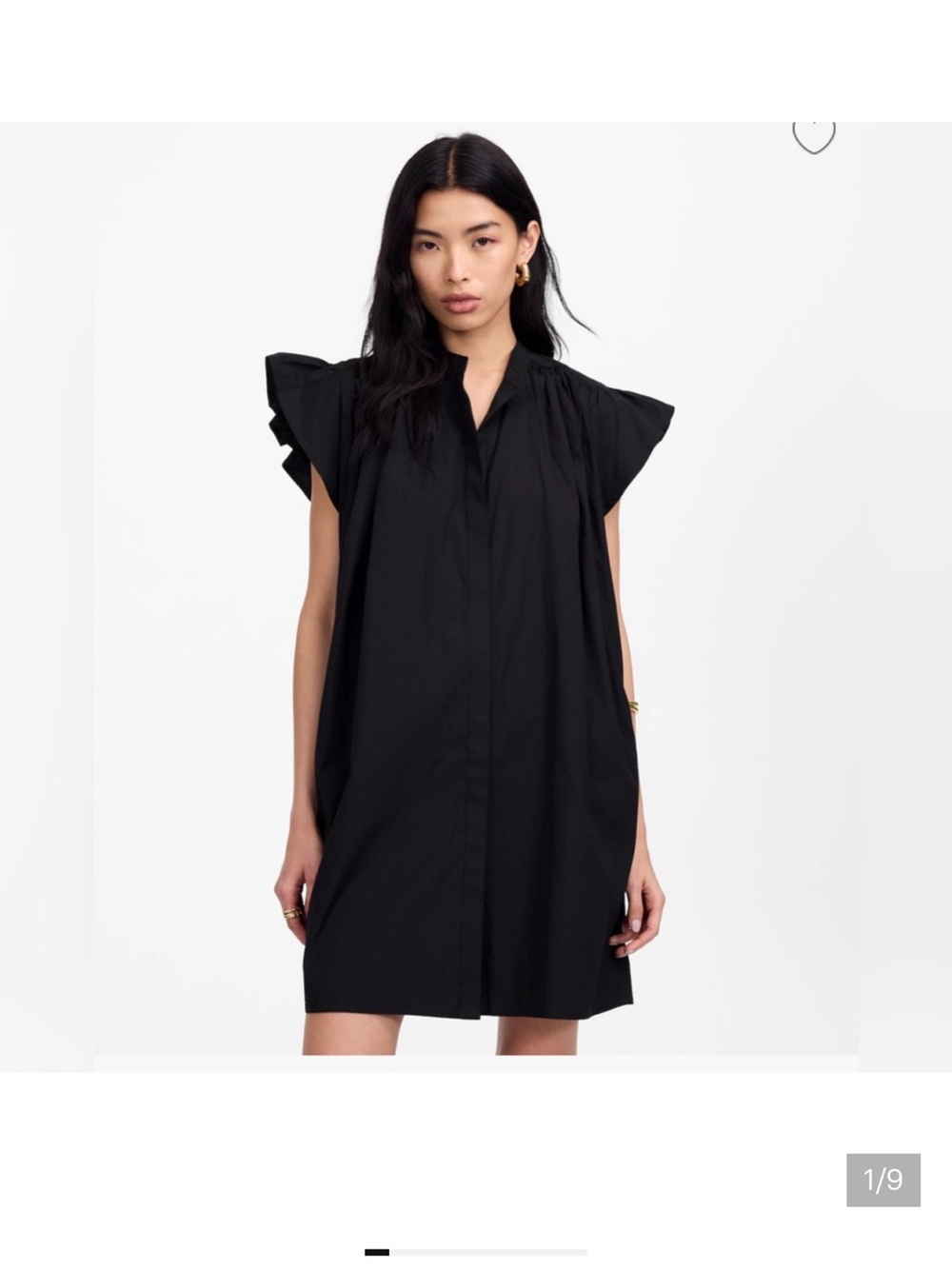 Madewell Black Flutter Sleeve Button-Front Dress
